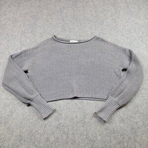 Urban Outfitters Cropped Knit Sweater Womens S Gray Cotton Acrylic